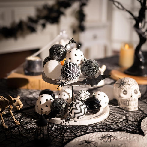 Valery Madelyn 30ct Halloween Ornaments Set, Black and White Shatterproof Christmas Ball Decorations, 2.36 Inch for