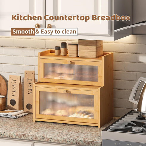 Countertop FILWH Bread Box for Kitchen Double Layer Large Corner Bread Box Capacity Bread Storage Bin Farmhouse