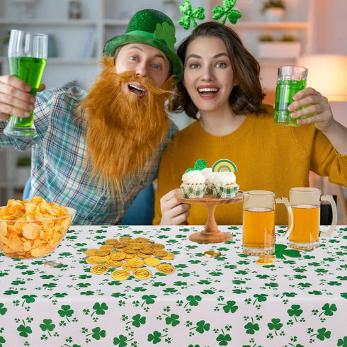 60 102 Inch, 100% 150 LUSHVIDA St.Patrick's Day Rectangle Table Cloth, x Shamrock Patterned Irish Clover Washable