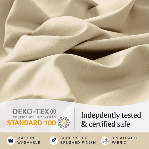 LuxClub 4 PC Full Size Sheet Set, Deep Pockets 16", Wrinkle Free Cooling Sheets, Cream Full