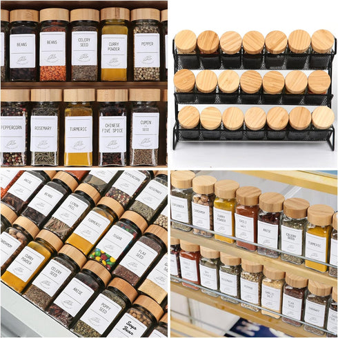Homerove 36 Pack 4 oz 319 Glass Spice Jars with Bamboo Lids, Empty Square Spice Containers with BlankPrinted Spice