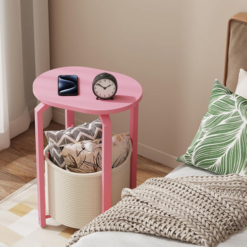 TB01BP093 TUTOTAK Small Side Table, Oval End Table, Night Stand, Bedside Table, Sofa Table with Storage Basket, Living