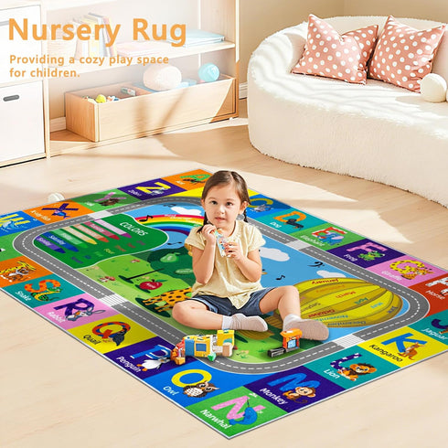3x5 Kids Rug for Playroom, ABC Educational Carpet for Classroom,Non Slip Washable Play Mat with Alphabet Numbers