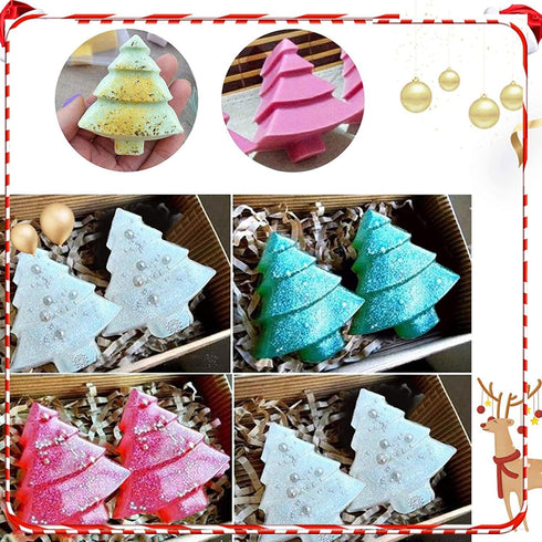 Christmas Silicone Molds, Red Green Xmas Tree Candy Chocolate Mould, Non-Stick Baking Mold, 2Pcs