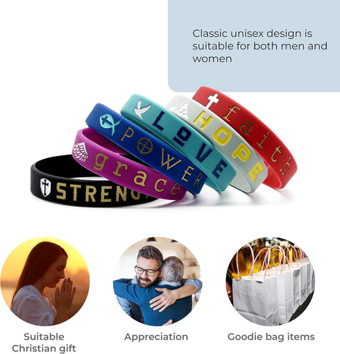 Inkstone Christian Inspirational Bible Silicone Rubber Wristbands, 12 Pack Motivational Bracelets for Men & Women