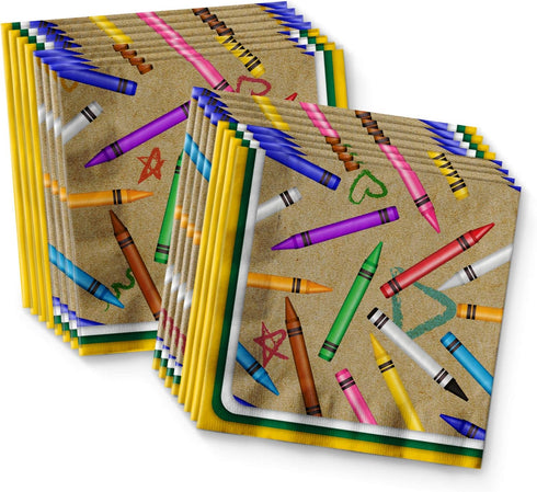 Crayon Birthday Party Supplies Set - Tableware Kit for 16 | Plates, Napkins, Cups