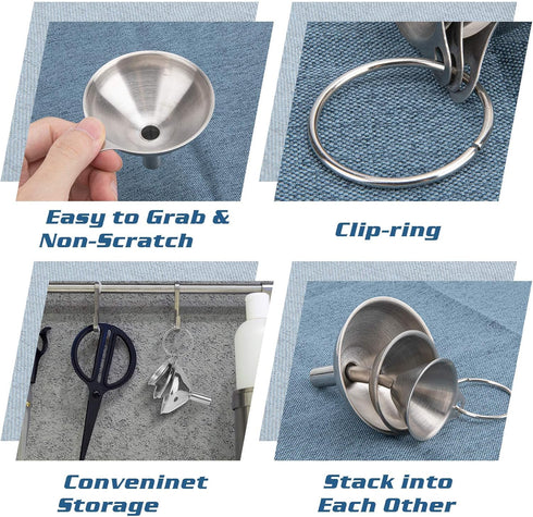 3pcs Small Kitchen Funnels for Filling Bottles, Food Grade Metal, Stainless Steel Funnels for Essential Oils, Spices