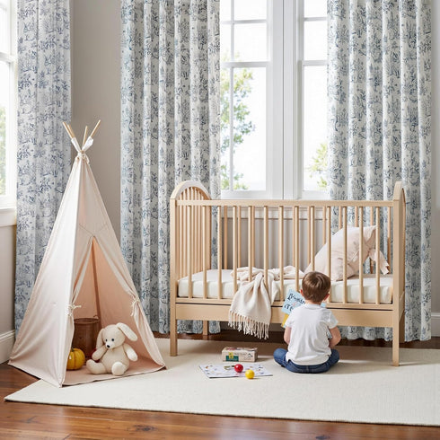 jinchan 95% 84 Inches 2 Blackout Nursery Curtains Long, Bunny Woodland Toile Easter Decor Curtains Blue on Beige Animal
