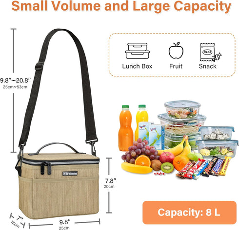Tirrinia Insulated Lunch Bag, Leakproof Lunch Box for Work, School, Soft Lunchbox for Kids, Adult Cooler Bag, Khaki