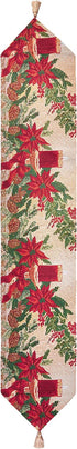 Decorative Christmas Poinsettias Candles Design Tapestry, 13" X 70" Table Runner