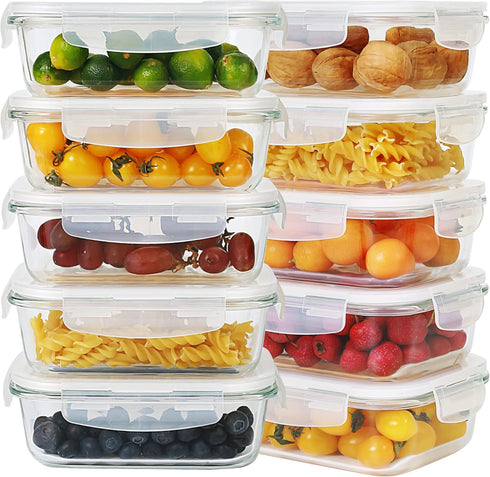 DAS TRUST 10 Pack Glass Meal Prep Containers, Food Storage Bowls with Lids, Lunch Container for Adults, Bento Boxes