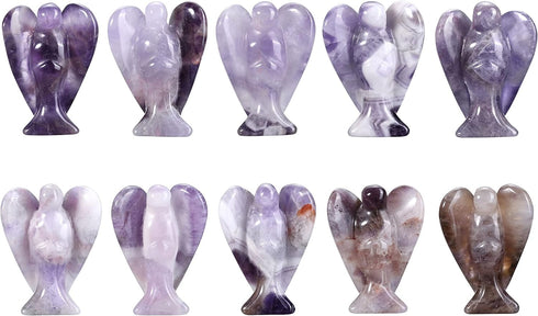 Jovivi 2pcs Amethyst Rose Quartz Crystal Angel Figurines, 1.5 Inch Polished Pocket Guardian Angel Statue for Home Decor