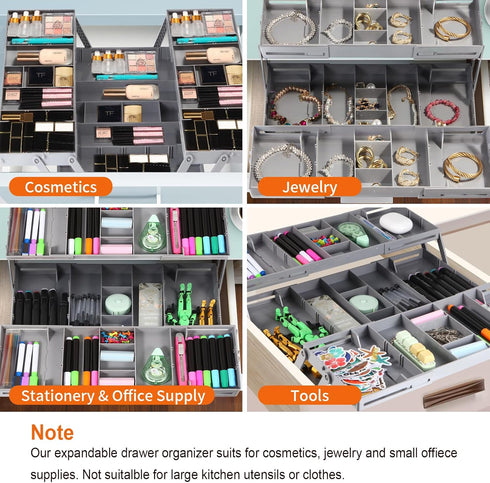 Drawer Organizer - 2/3 Tier Expandable Collapsible Tray with Adjustable Compartments for Cosmetics, Jewelry & Kitchen