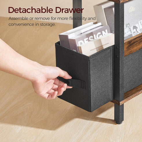Narrow Side Table with Charging Station - 3 Tier Small End Table for Small Spaces, Rustic Brown