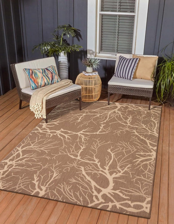 Unique Loom Outdoor Botanical Collection Area Rug - Brown/Beige Branch (2' x 3' 1" Rectangle)
