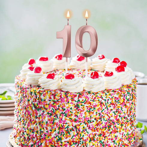 Birthday Candles Numeral Cake Topper Decoration for 10th Birthday Party Wedding Anniversary Celebration Supplies - Rose