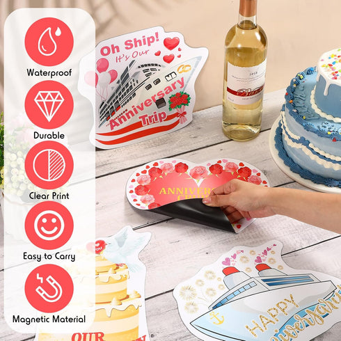 Hoteam 4 Pcs Large Cruise Door Decorations Magnetic, Happy Anniversary Cruise Door Magnets, Waterproof Cabin Decor