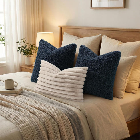 Pack 2 20x20 Inch, decorUhome of Throw Pillow Covers Faux Fur Decorative Sherpa Pillow Covers Fuzzy Accent Soft