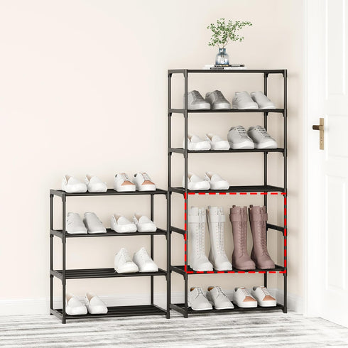 Yegazte Closet (4-Tier,Black) Small Metal Shoe Rack,Stackble Shoe Stand Storage Organizer for Entryway, Hallway