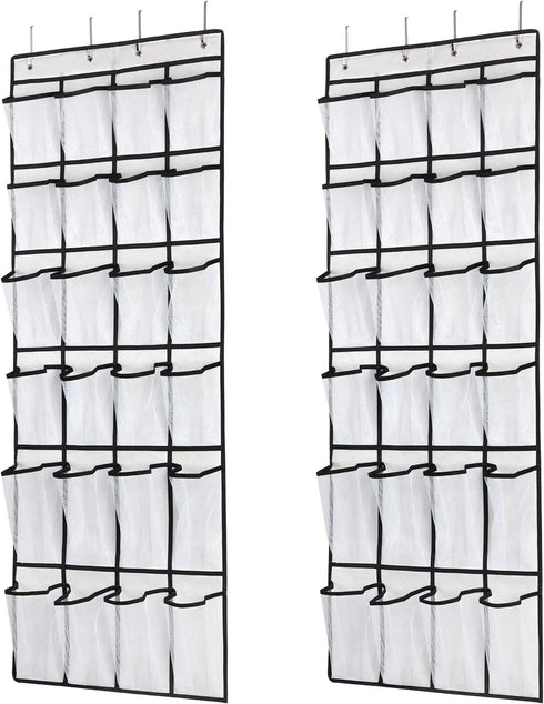 Over The Door Shoe Organizer with 24 Mesh Large Pockets, Hanging Shoe Rack for Men Women Kids, 58x21 Inch