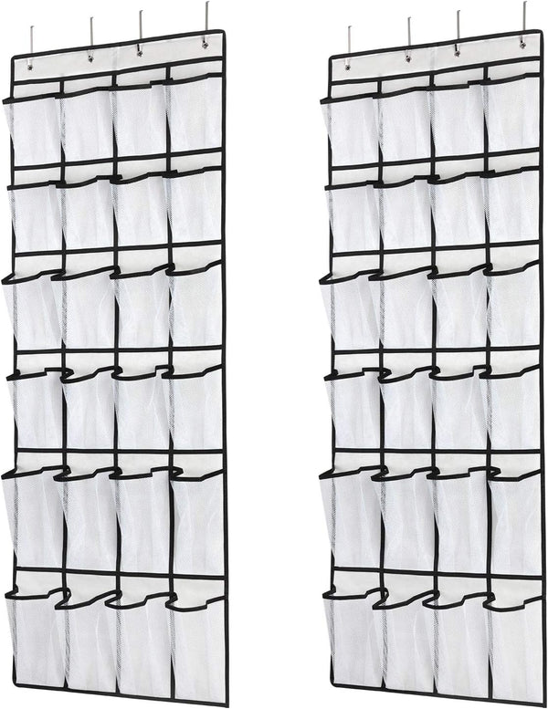 Over The Door Shoe Organizer with 24 Mesh Large Pockets, Hanging Shoe Rack for Men Women Kids, 58x21 Inch