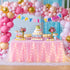 14FT Pink Tulle Table Skirt for Rectangle or Round Tables Ruffle Tulle Tutu Cloth Desk Table Skirt with LED Lights
