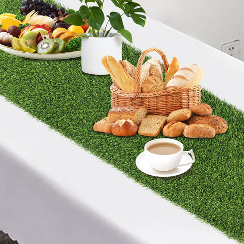 Kesfey Grass Table Runner, 12 x 72 Inch Synthetic Grass Rug Roll for Holiday Party Tabletop Decoration