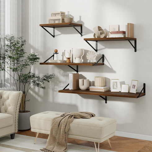 12 Inch 16W 12D Set 2, Floating Shelves, Deep Rustic Wood Wall Storage, x Wall Shelves of Heavy Duty Metal Brackets