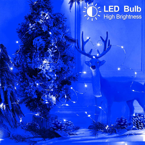 YAOZHOU 2 Pack 33FT 100 Christmas Decorations Blue Fairy String Lights, Battery Operated with Timer, Total Led Mini