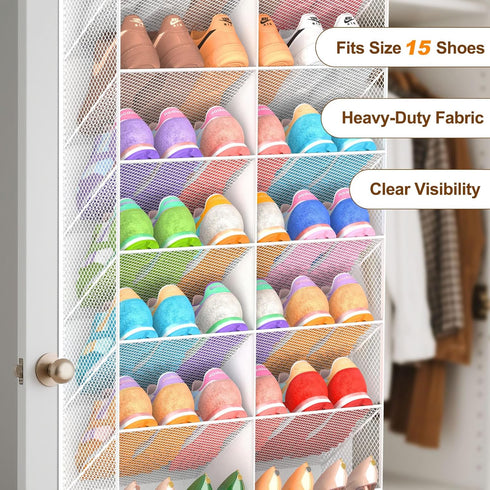30 Closet, 10-Tier UVIAHOMI Pairs Over the Door Shoe Organizer, Breathable Mesh Pocket Hanging Shoe Storage for Door