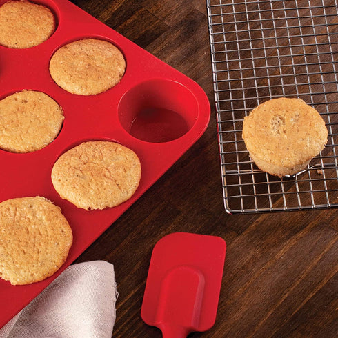 Mrs. Anderson's Baking Silicone 12-Cup Muffin Pan, BPA Free, Non-Stick, 13.5 x 10 x 1.25-Inches