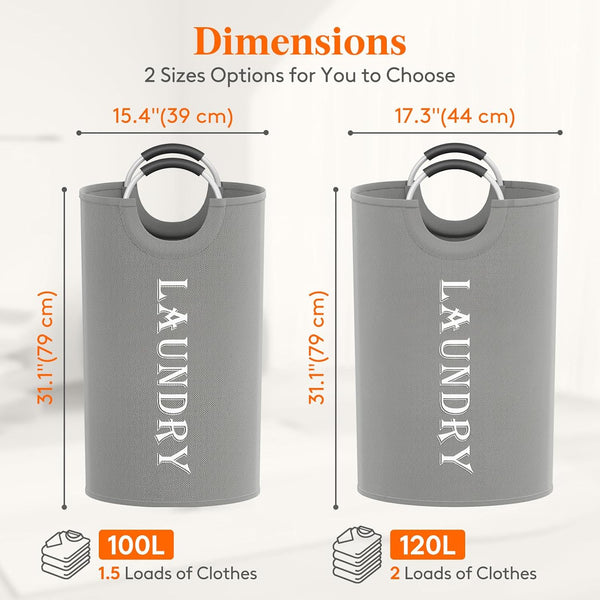 Lifewit 120L Large Laundry Basket, 2-Pack, Collapsible Hamper with Aluminum Handles, Waterproof for Laundry Room