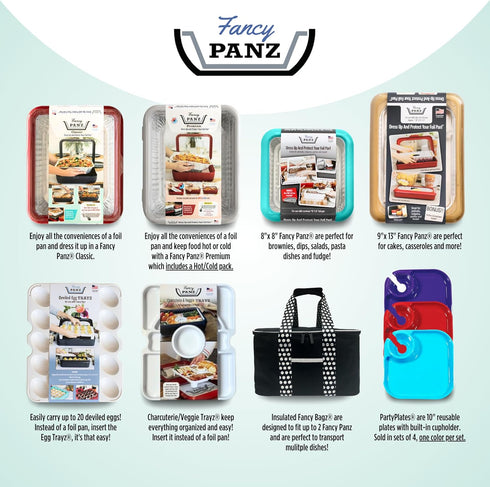 Fancy Panz Classic Serving Tray for Food, USA Made Foil Pan Carrier with Clear Lid, Travel Casserole Carrier