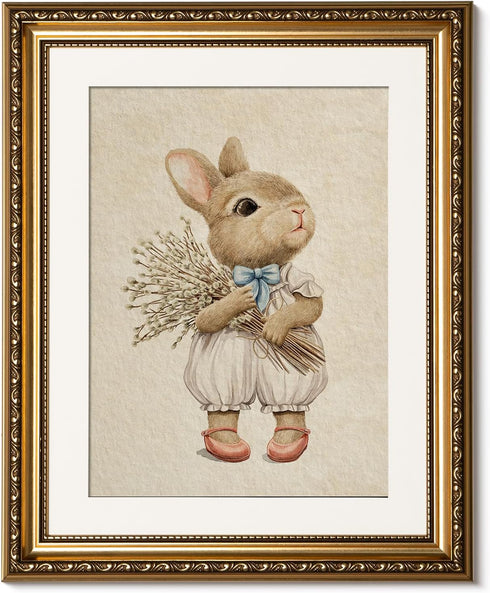 ARPEOTCY Gold Framed Canvas Wall Art, Baby Rabbit Animal Art Prints, Cute