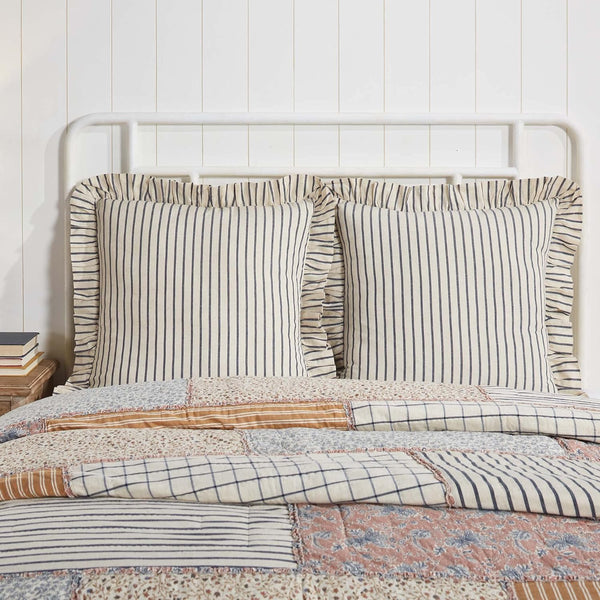 VHC Brands Kaila Vintage Farmhouse Bedroom Decor, Blue Stripe Fabric Euro Sham 26x26