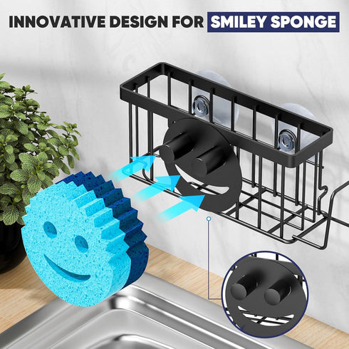 Face,4-in-1 1 MURLONG Sponge Holder for Kitchen Sink,Sink Caddy Smiley Sponge Holder with Suction Cups & PCS Adhesive
