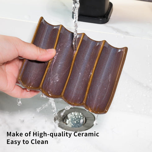 Ceramic Japanese Soap Dish, 5" x 3.9" Soap Holder for Shower, Bathroom, Kitchen, Easy Cleaning, Purple Soap Saver