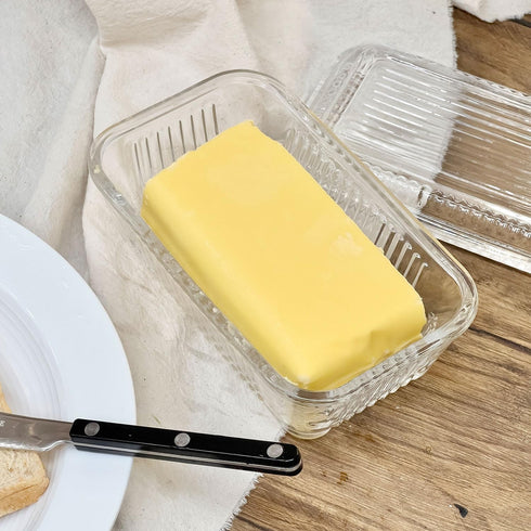 Countertop, 6.5" Clear Glass Butter Dish with Lid for Crystal Butter Dish with Cover, Covered Butter Tray
