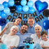 Blue and Black Happy Birthday Party Decorations Kit, Banner, Fringe Curtain, Foil Balloons, Cake Topper for Birthday
