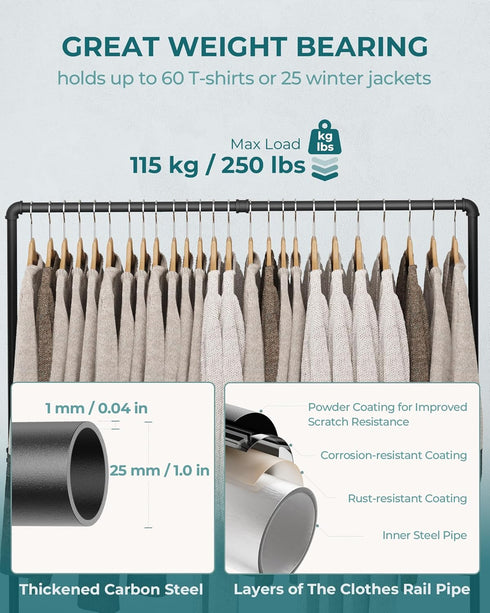 OROPY Set of 2 Industrial Pipe Clothing Rack, Free Standing Heavy Duty Detachable Clothes Rack, Black
