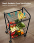 SONGMICS 3-Tier Metal Rolling Cart with Baskets, Lockable Utility Trolley on Wheels for Kitchen Bathroom Closet, Black