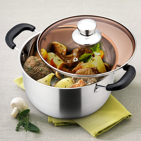 E-far 4 Quart Stock Pot, Stainless Steel Soup Pot with Glass Lid, Heavy Duty, Dishwasher Safe, Rust Free