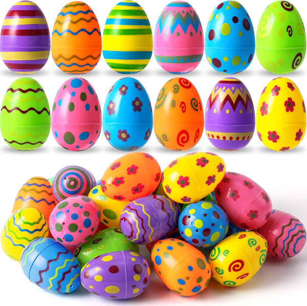 JOYIN Toy 36 PCs Plastic Printed Bright Easter Eggs, Over 3.15'' Tall