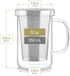 Teabloom Premium Borosilicate Glass Mug - 12 Ounces (350 mL) with Stainless Steel Loose Leaf Tea Infuser and Lid/Dish