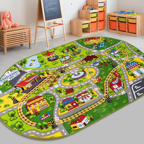 Booooom Jackson Kids Car Mat Train Rug Play Mat, 59 x 39