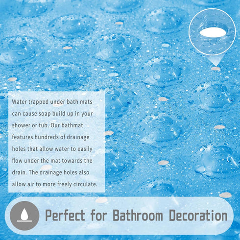 Yimobra Non Slip Bathtub Mat - 40 x 16 Inch, Extra Long Shower Mat with Drain Holes, Clear Blue