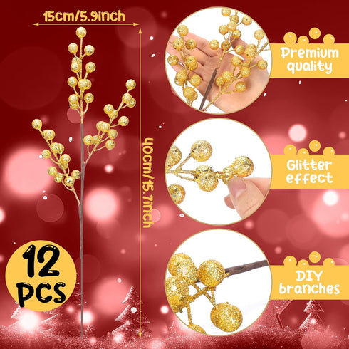 12 16 Inch Norme Pcs Glitter Gold Christmas Tree Decoration Gold Christmas Tree Picks Floral Ornaments DIY Artificial