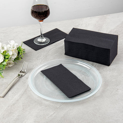 15.8 7.9 Inch 50 Luxenap X Linen-Feel Guest Towels, Hand Towels - Fold, Air-Laid, Black Paper Dinner Napkins