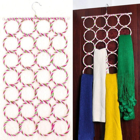 Super Z Outlet Foldable Clothing Closet Hanger, 28 Ring Hole Slots Organizer, Multicolor