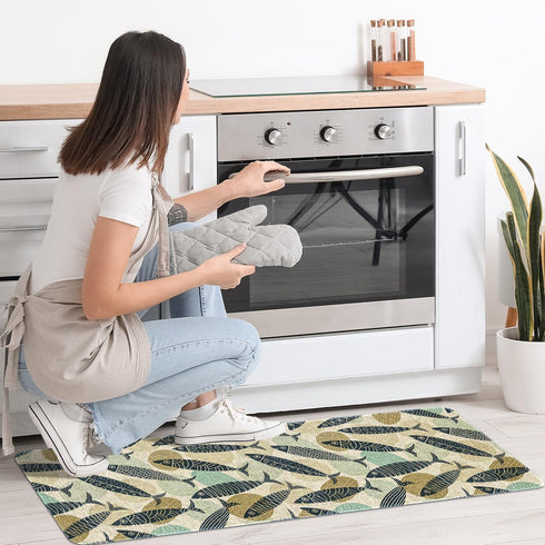 Mloabuc Set 2, 17x29 17x47 Inch Yellow Fish Decorative Kitchen Mats of Anti Fatigue Waterproof Stain Resistant Floor